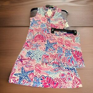 G LIFESTYLE Starfish Pink XS Tank Dress Shorts 2 Piece Set Hot Pink Golf UPF 50